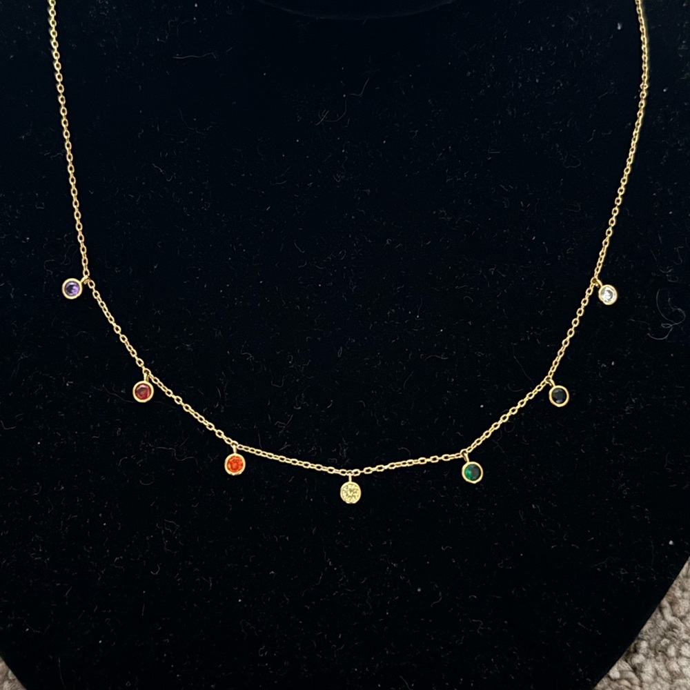 Delicate Gold Multicolor Drop Charm Necklace - Picture 3 of 5